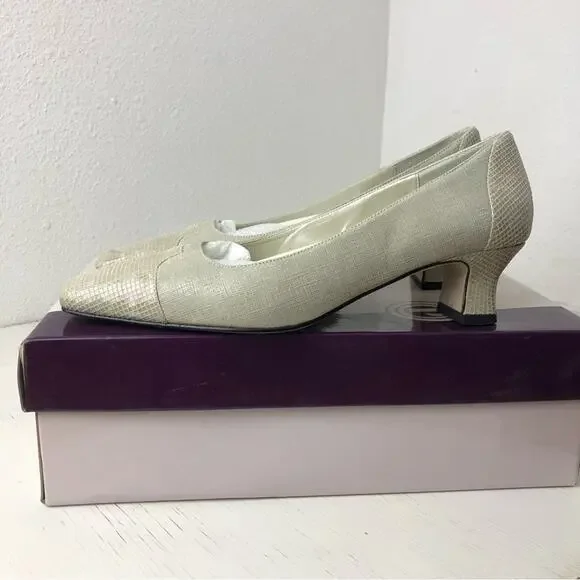 Proxy Viola linen leather beige kitten heel shoe size 6 - Picture 1 of 13